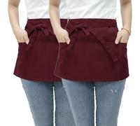 ARKCHIU 2 Pack Server Aprons with 3 Pockets, Water Resistant, Bartender Apron for Men Women, Bistro, ResistantRed,One Size