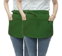ARKCHIU 2 Pack Server Aprons with 3 Pockets, Water Resistant, Bartender Apron for Men Women, Bistro, ResistantGreen,One Size