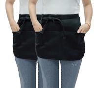 ARKCHIU 2 Pack Server Aprons with 3 Pockets, Water Resistant, Bartender Apron for Men Women, Bistro, ResistantBlack,One Size