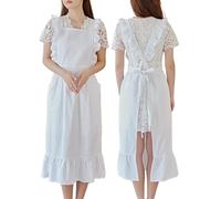 ARKCHIU Apron for Women Cross Back Cotton Pinafore Apron Dress for Women with Pockets for Gardening Cooking PaintingWhite,One Size