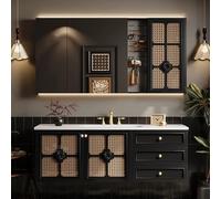 ARKCHIU Bathroom Vanity Set with Integrate Single Sink, Medicine Cabinet Smart Makeup Mirror with LED Lighting & Built-in DefoggingBlack,110cm/44in