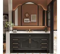 ARKCHIU Bathroom Vanity with Sink, Floating Bathroom Vanity with LED Defogger Mirror Cabinet, Drawers, Abundant Storage SpaceBlack,120cm/47in