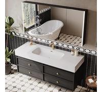 ARKCHIU Bathroom Vanity with Sink - Floating Bathroom Vanity with LED Smart Defog Mirror Cabinet - Solid WoodGrey,90cm/36in
