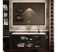 ARKCHIU Floating Bathroom Vanity with Sink, Smart Defogger Mirror & LED Light, Bathroom Vanity with SinkBlack,70cm/28in
