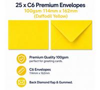 Arkcraft 25 X C6 Premium Envelopes 100Gsm 114mm X 162mm (Daffodil Yellow)