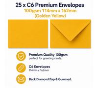 Arkcraft 25 X C6 Premium Envelopes 100Gsm 114mm X 162mm (Golden Yellow)