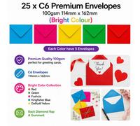 Arkcraft 25 X C6 Premium Envelopes 100Gsm 114mm X 162mm (Multicolor)