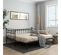 ARKEM Single Day Bed With Trundle, Metal Frame Pull-Out Sofa Bed, Black 90x200 cm
