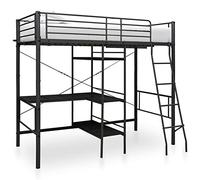 ARKEM Single over Single Loft Bed Frame with Ladder and Safety Guardrail, Home Bedroom Dormitory Space-Saving Twin High Sleeper Beds for Kids Teens Adults,Bunk Bed with Table Frame Black Metal 90x200