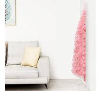 ARKEM Slim Artificial Half Christmas Tree with Stand Pink, 210 cm, Spruce, Foldable Metal Stand for Home/Office Holiday Decoration Indoor & Outdoor