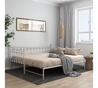 ARKEM Trundle Day Bed With Pull Out Bed, Metal Frame Single Trundle, White Metal 90x200 cm