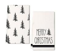 ARKENY Christmas Kitchen Towels Set of 2,Black Xmas Tree Dish Towels 18x26 Inch,Hoilday Farmhouse Home Decoration AD101
