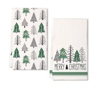 ARKENY Christmas Kitchen Towels Set of 2,Green Buffalo Plaid Xmas Tree Dish Towels 18x26 Inch,Hoilday Farmhouse Home Decoration AD099