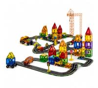 Arkeya Magnetic Blocks STEM Construction Set - 94 Pieces Engineering Building Toys for Kids Ages 3+ | Large 75mm Magnetic Tiles | Creative Educational Learning Toy | Theme Scene City Builder Kit