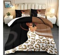 Arkhelen Leopard Print Comforter Set Queen Size Black Girl Room Decor Black Gold Leopard Comforter Girls Fashion Bedding Set for Women African Quilt Dorm Modern Bedroom Decor Hotel Guestroom