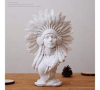 ArknAv Native American Hindu Warrior Statues Resin Head Bust Sculptures for Office Living Room Indian Decoration Crafts Sandstone(A)