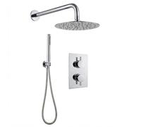 ARKO 2 Way Round Concealed Thermostatic Mixer Shower with 2 Dial,Twin Head, Valve and Handset