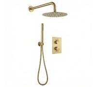 ARKO 2 Way Round Concealed Thermostatic Mixer Shower with 2 Dial,Twin Head, Valve and Handset (Brass)