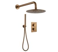 ARKO 2 Way Round Concealed Thermostatic Mixer Shower with 2 Dial,Twin Head, Valve and Handset (Bronze)
