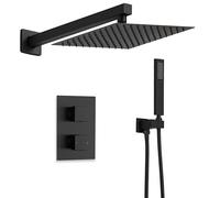 ARKO 2 Way Square Concealed Thermostatic Mixer Shower with 2 Dial,Twin Head, Valve and Handset (Black)