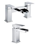 Arko Bath Tap and Basin Mixer Tap Set with Pop up Waste, Waterfall Bathroom Sink Taps and Tub Filler Tap, Bathroom Taps Set (Waterfall, Chrome)