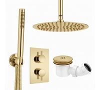 ARKO BATHROOM Arko 2 Way Round Concealed Thermostatic Mixer Shower With 2 Dial ,twin Head, Valve And Handset With Shower Waste ,brass