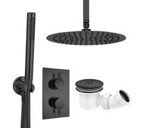 ARKO BATHROOM Arko 2 Way Round Concealed Thermostatic Mixer Shower With 2 Dial ,twin Head, Valve And Handset With Shower Waste ,black