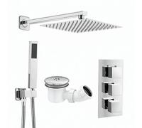 ARKO BATHROOM Arko 2 Way Square Concealed Thermostatic Mixer Shower With 3 Dial ,twin Head, Valve And Handset With Shower Waste ,chrome
