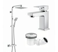 ARKO BATHROOM Arko Basin Mixer Tap And Mixer Shower Set With Shower Waste, Waterfall Bathroom Sink Taps And Shower Tap With Waste, Bathroom Taps