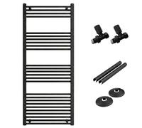 ARKO BATHROOM Arko Heated Towel Radiator With Straight Valves & Pipe Covers, Ladder Towel Rail For Central Heating, 600X1600 Black