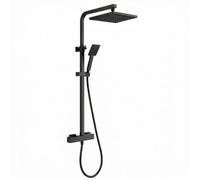 ARKO BATHROOM Arko Thermostatic Mixer Shower With Twin Head & Adjustable Riser Rail Square, Matte Black