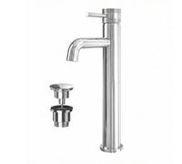 Arko Bathroom High Rise Tall Chrome Basin Mixer Tap For Countertop Sinks, Mono Round Single Lever Handle , Durable Brass