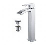 Arko Bathroom Modern Tall Basin Mixer Tap High Rise Countertop Sink Faucet Square Single Lever Handle Chrome Finish