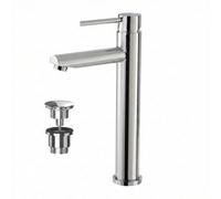 Arko Bathroom Premium Tall Chrome Basin Mixer Tap 54X314mm, Sleek Round Design, Single Lever Handle With Ceramic Disc Technology