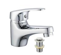 Arko Bathroom Round Chrome Basin Mixer Tap, 104X 98mmwith Pop Up Waste, Modern Single Lever Bathroom Sink Tap For Hot & Cold Water