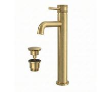 Arko Bathroom Round Tall Basin Mixer Tap 54X316.2mm Gold Finish, Solid Brass, Single Lever Tap For Bathroom Sinks