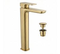 Arko Bathroom Tall Basin Mixer Tap 314X151.5mm, Single Lever, Ceramic Disc, Brushed Brass Finish
