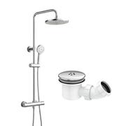 Arko Bathroom Thermostatic Mixer Shower With Twin Head & Riser Rail, Mixer Shower With Shower Waste