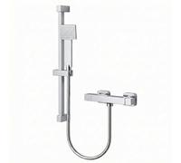 Arko Thermostatic Shower Mixer with Adjustable Riser Kit, Wall Mounted Exposed Thermostatic Shower Set, Wall Mounted Hand Shower with Rise Rail (Square, Chrome)