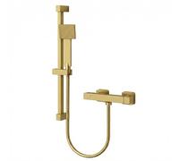 Arko Thermostatic Shower Mixer with Adjustable Riser Kit, Wall Mounted Exposed Thermostatic Shower Set, Wall Mounted Hand Shower with Rise Rail (Square, Brass)