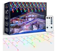 ARKOCHIC 10M Icicle Lights Multicolour Outdoor Christmas Lights, Outdoor String Light with 60 Drops, IP65 Waterproof Hanging Fairy Light Mains Powered for Christmas Decoration Eaves Garden Room