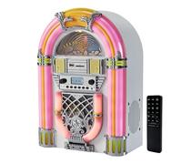 Arkrocket Athena Mini Jukebox/Tabletop CD Player/Bluetooth Speaker/Radio/USB and SD Card Player with Retro LED Lighting System (Pink/White)