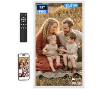 Arktronic 32" Large Digital Picture Frame, 64GB, Anti-Glare Non-Touch, WiFi Wall-Mount Frame for Home/Business, 1920x1080 FHD, Share via App, Email, USB & Micro SD, Remote Included, White