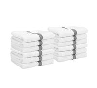 Arkwright Cotton White Hand Towels with Grey Center Stripes, Pack of 12 Absorbent Gym Towel for Hotel, Spa (16 x 27 Inch)