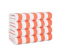 Arkwright LLC California Cabana Striped Oversized Beach Towel | Set of Four Extra Large 30" x 70" | 100% Ringspun Cotton Double Yarn Strength | Perfect Pool Towel, Beach Towel, Bath Towel (Coral)