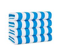 Arkwright LLC California Cabana Striped Oversized Beach Towel | Set of Four Extra Large 30" x 70" | 100% Ringspun Cotton Double Yarn Strength | Perfect Pool Towel, Beach Towel, Bath Towel (Blue)