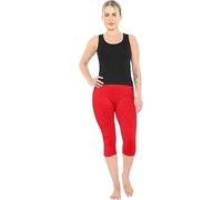 ArkXani Women Cropped 3/4 Length Cotton Leggings Extra Soft Comfort Capri Pants Tummy Control Ladies Cropped Trousers UK Size 10 Red