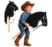 Arkyomi Plush Hobby Horse Stick Toy for Kids, 40cm Wooden Handle(Black)