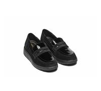 Arlara Breathable Wedge Loafers in Leather Black