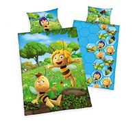Arle-Living 3-Piece Baby Bed Linen Set, Cot Bedding with Reversible Motif Maya the Bee - The Honey Games - Renforcé 100 x 135 cm + 40 x 60 cm + 1 Fitted Sheet 70 x 140 cm (Honey Games)